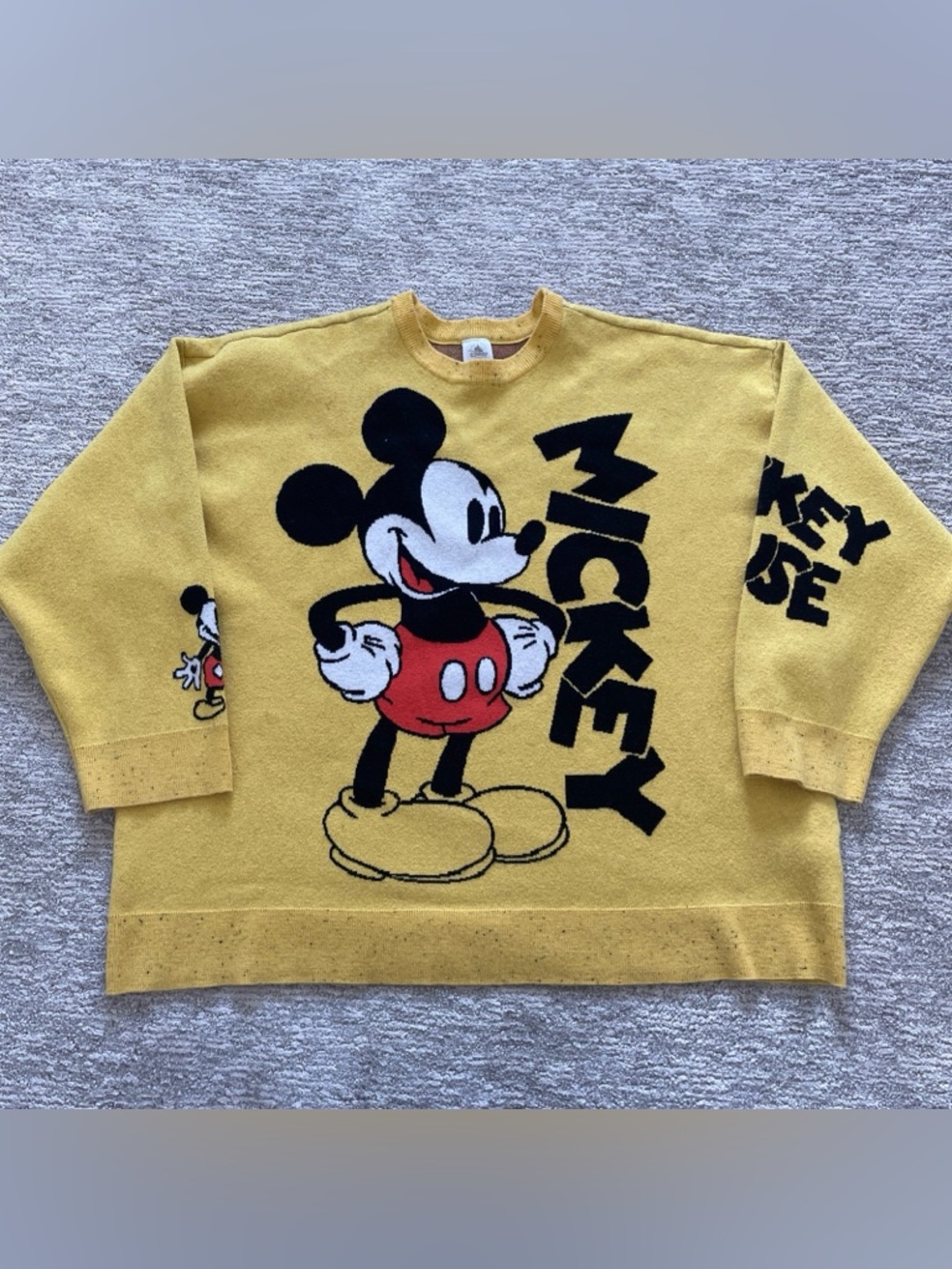 Disney Parks Mickey Mouse Pullover Knit Sweater Yellow Size 3XL Graphic Print